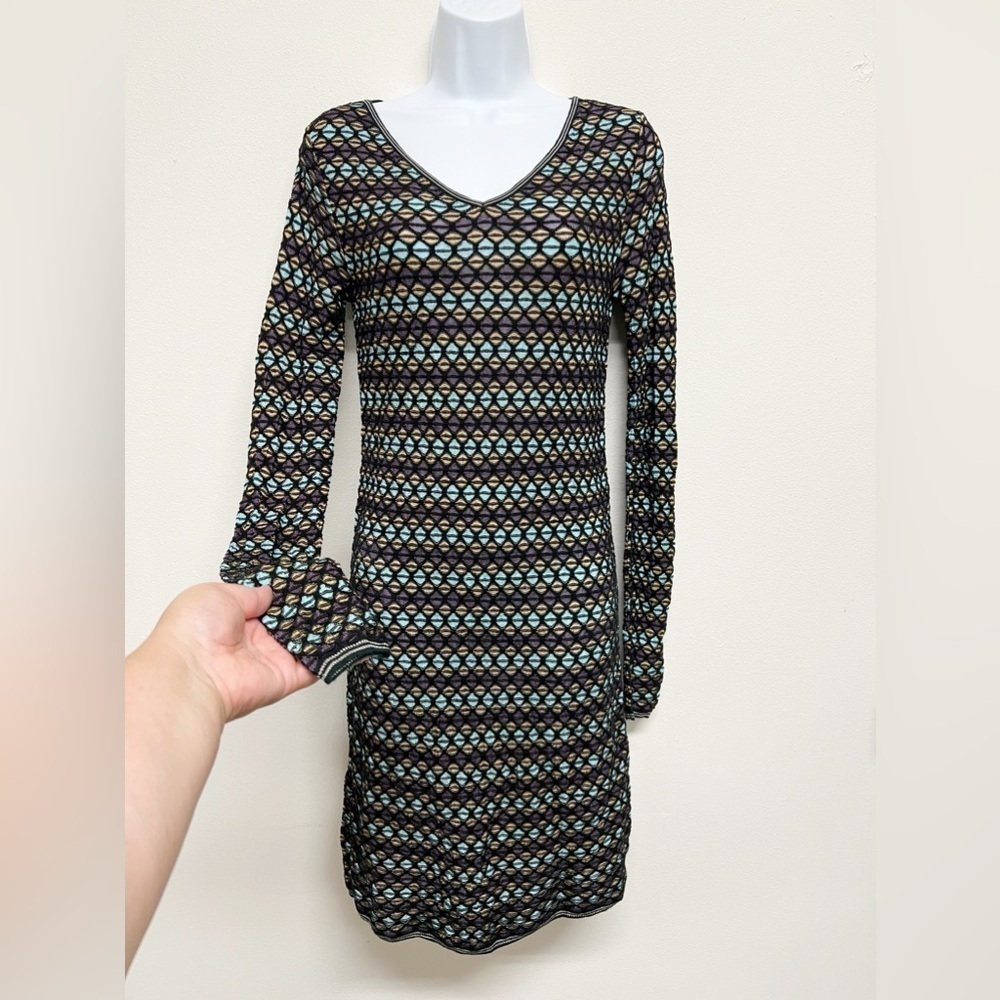 M by Missoni Womens Black Multicolor Knitted Long Sleeve Knee Length Dress XS/S - Picture 3 of 9